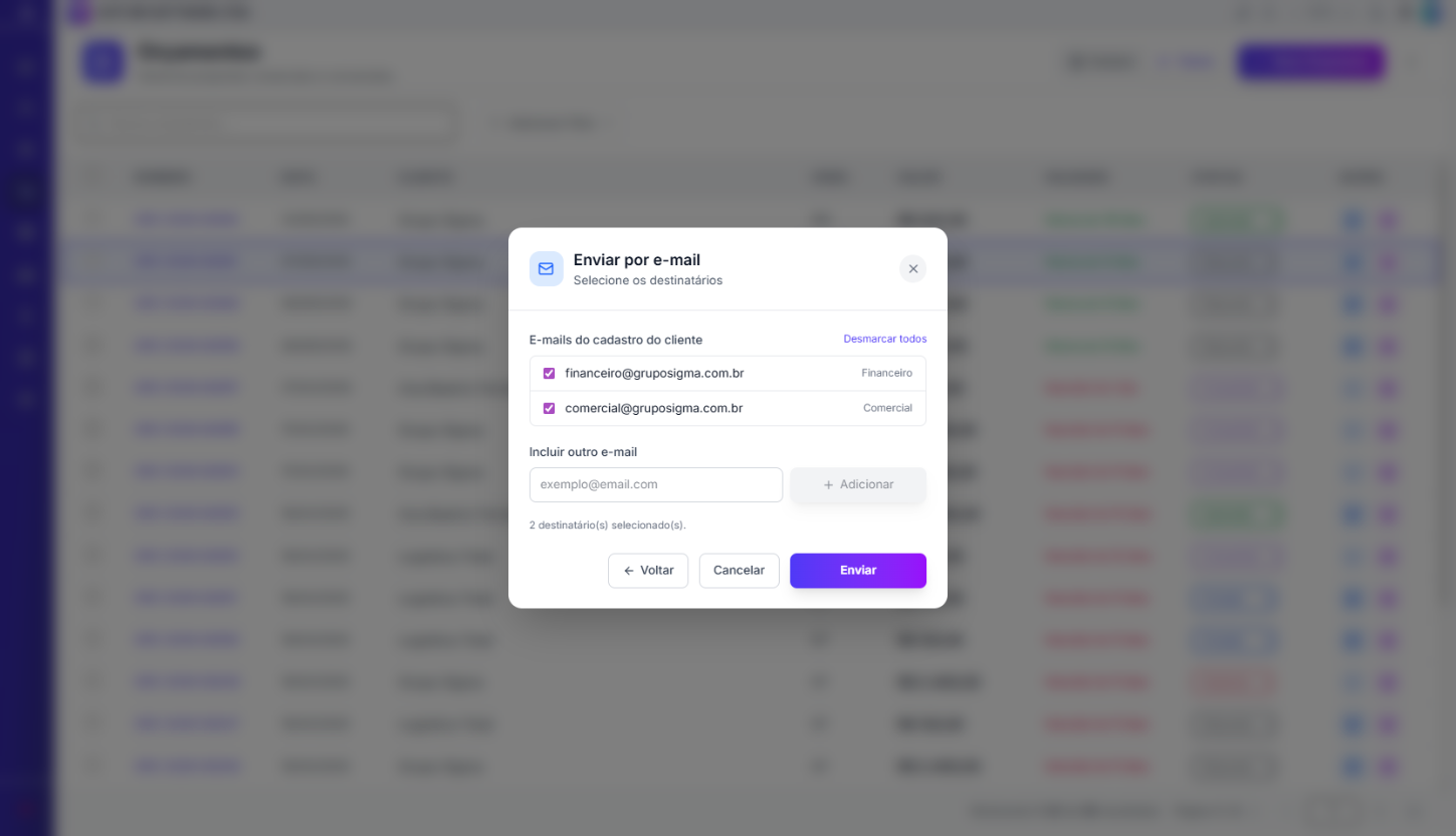 Tela de Envio por E-mail