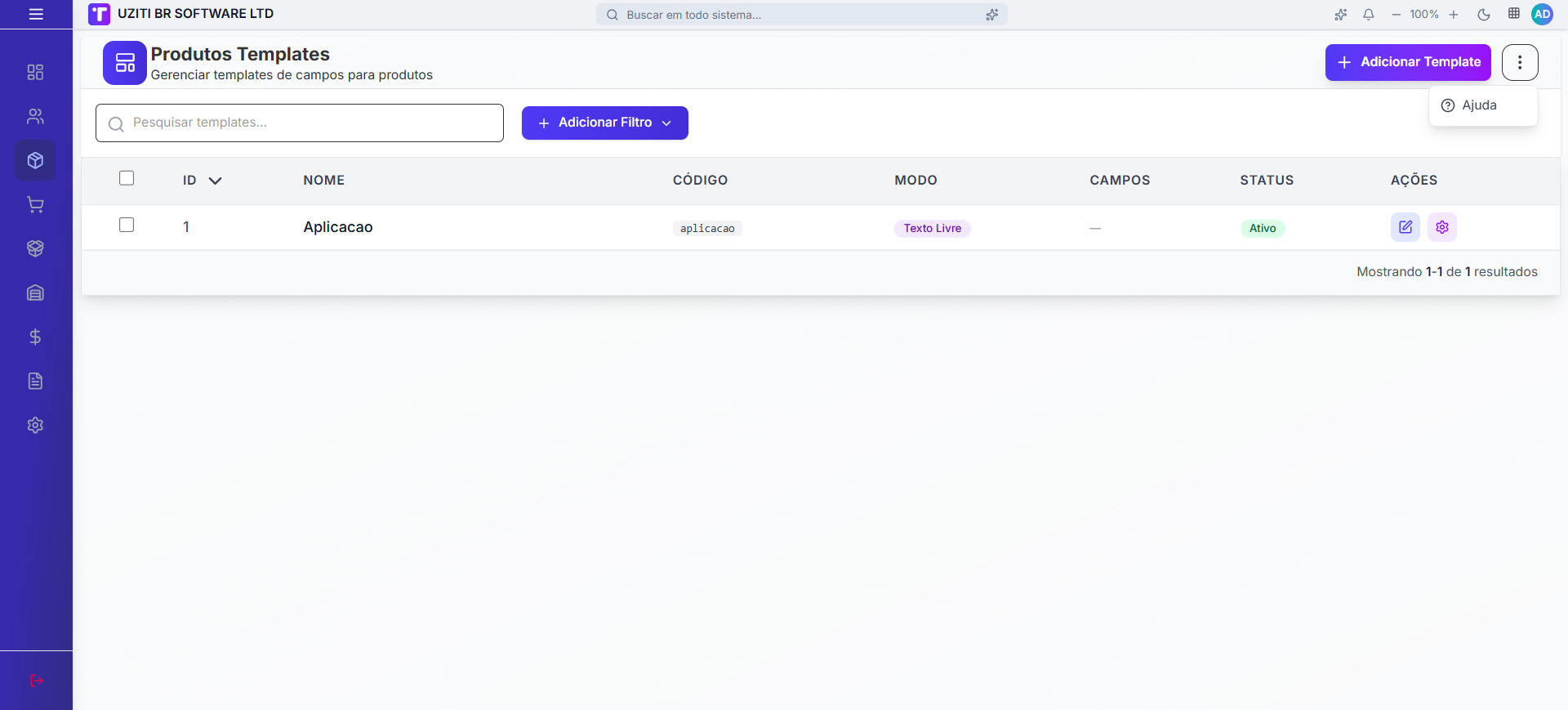 Tela inicial de produtos templates